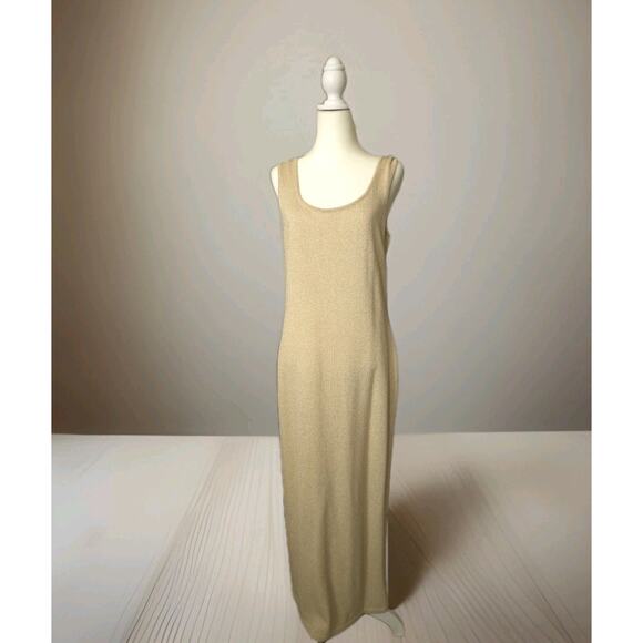 EL-Ana dress suit gold maxi knit metallic Sz L Virgin Wool & Rayon back split - Picture 1 of 11